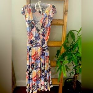 Gap V-Neck Wrap “Quilted” look Boho Maxi Dress.